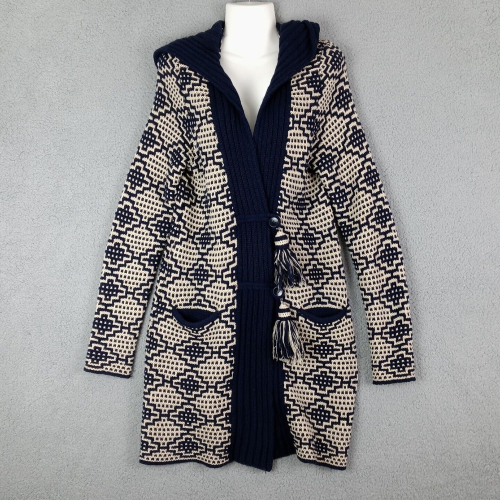 FietsVoor2 Size M Womens Open Front Duster Cardigan Knit Sweater Wool Cotton